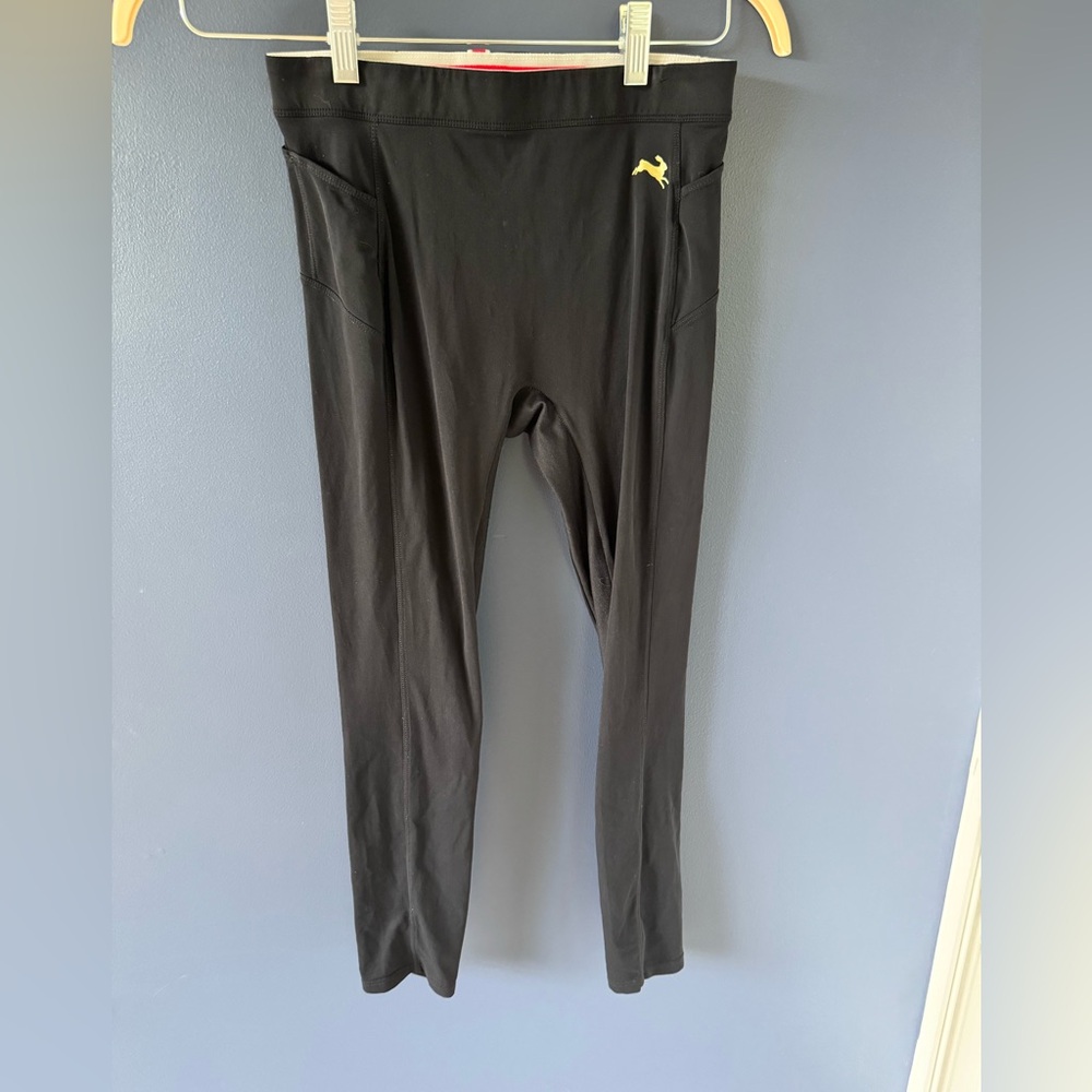 Tracksmith Black Running Leggings with Yellow Logo